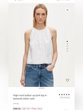 J. Crew White High-Neck Button-Up Tank